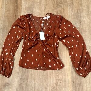 Astr Terracotta Polka Dot Blouse
